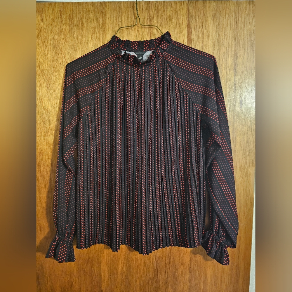 Flowy Black With Red Polka Dot Shirt From Ann Taylor